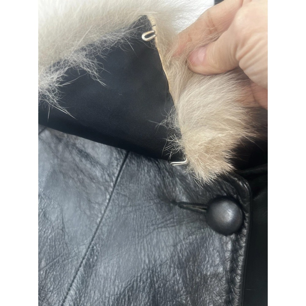 VTG Peter Caruso Mob Wife Leather Fur Collar Coat Womens XL Vintage Glam Luxury - Picture 6 of 15